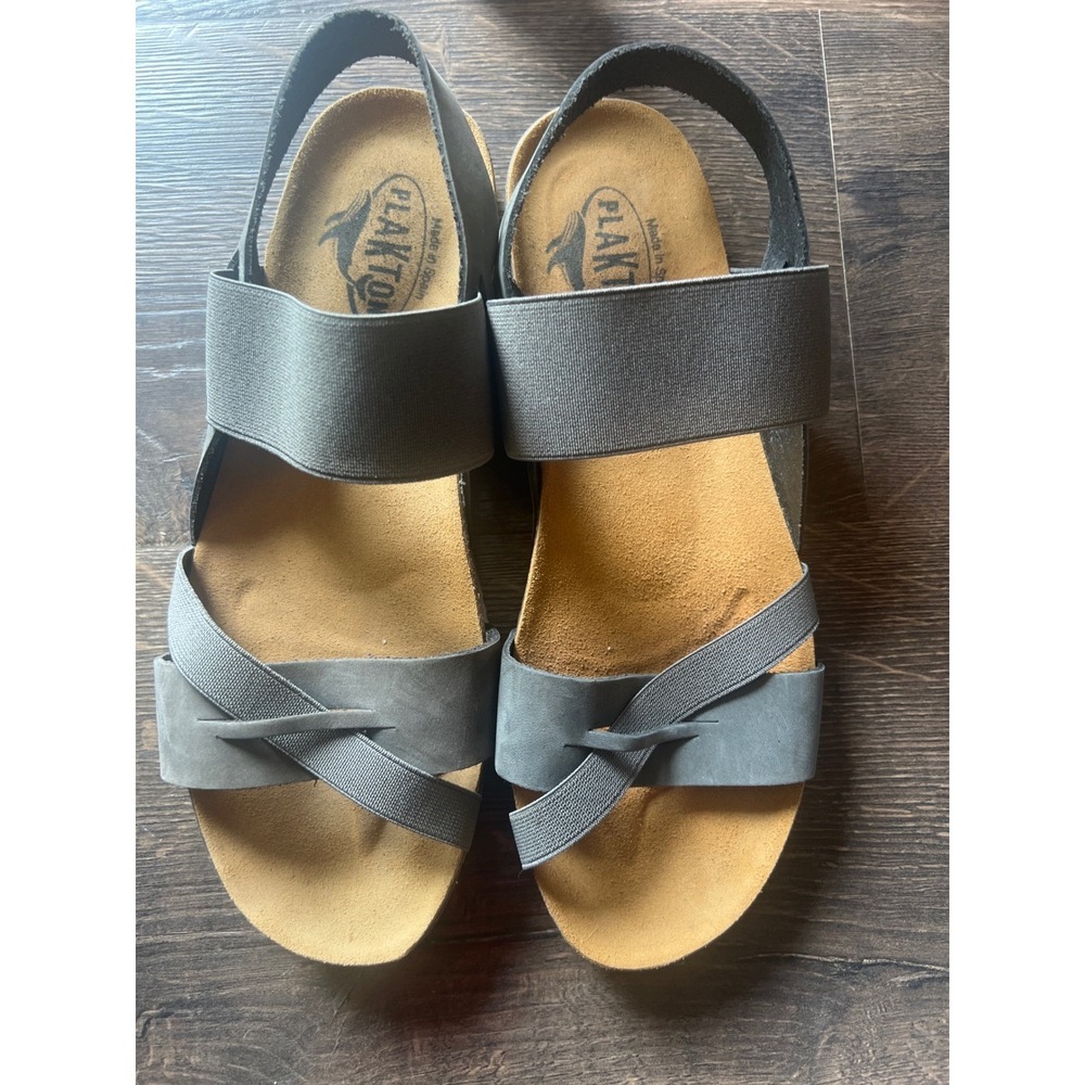Plakton Grey Gel Touch Slingback Comfort Sandals Made in Spain Women size 40 9.5
